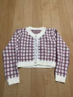 GRL ピンク チェック柄 ニットカーディガン