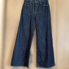 GUダークデニム ワイドレッグパンツ ハイウエスト