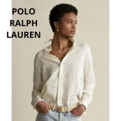 美品 現行モデル ポロラルフローレン リネンシャツ ポニー刺繍 キナリ M 長袖