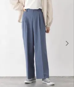 GLOBAL WORK DRYワイドパンツ／デニムライクとグレージュ／ M