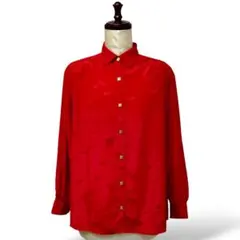 ◎真紅のシルクシャツ ラグジュアリーブラウスヴィンテージ 映えカラー 赤 美品
