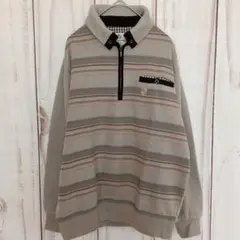 00's vintage 裏起毛トレーナーM ニコルモリソン ベージュ ボーダー