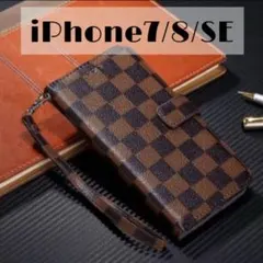 チェック柄 手帳型 iPhoneケース iPhone7/8 SE ブラウン