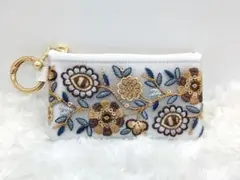 キーケース　コインケース　インド刺繍リボン×合皮　マルチポーチ