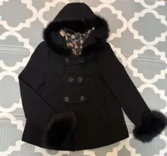 JOIAS ジョイアス　フォックスファーアンゴラ混　Aラインコート　ブラック