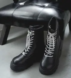 軽量 快適 2way 厚底ハイカットブーツ キラキラレースアップブーツ