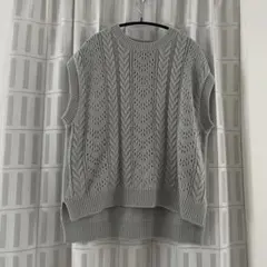 Samansa Mos2 blue ウール混ケーブルニットベスト