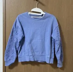 親子でリンク袖レース裏起毛プルオーバー　グレイッシュブルー　140cm