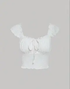 前結び 前あきフリルトップス　トップス　夏　白色　ホワイト　フリルのサムネイル