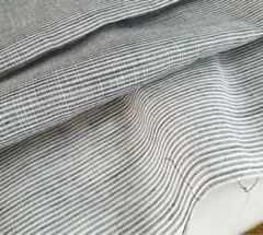 2.7M国産ハーフリネン薄地ローンマイクロボーダーチャコール綿麻生地布地