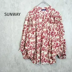サンウェイ　ノーカラーボリュームスリーブブラウス　赤系花柄　イタリア製　G001
