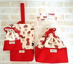 上靴入　お弁当袋　巾着　3つセット　ハンドメイド　ネームタグ付き