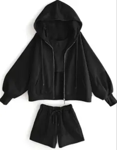 キャミソール×パーカー×ショートパンツ裏起毛スウェットセットアップ[pm294]