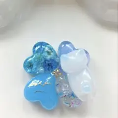 再販△】レジン ヘアゴム 花モチーフと猫ちゃん ミルキーパープル◡̈