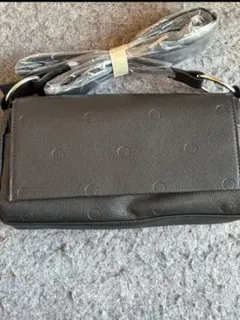 ビアズリー風 ブラックドット型押し合成皮革ショルダーバッグ