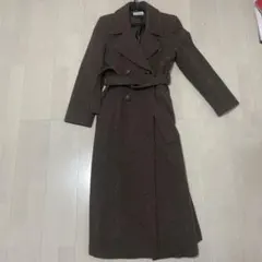 カシミヤ　 ウール　ダークブラウン ダブルブレスト ヴィンテージ　ロングコート
