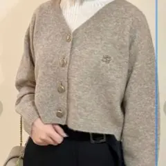 未使用 タグ付 SNIDEL ロゴ カーディガン 起毛 ニット モカ クロップド