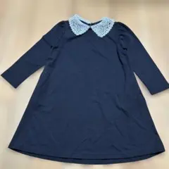 新品未使用★コムサイズム　黒　付け襟付き 長袖ワンピース110cm