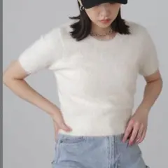 FREE'S MART フリーズ マート シャギー半袖ニットトップス ホワイト