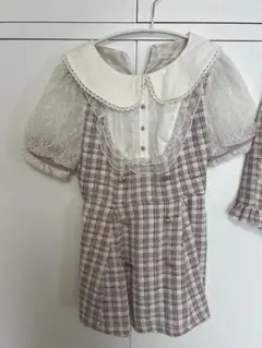 LIZ LISAチェック柄フリル付きオーバーオールセットアップ