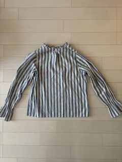 ストライプ 長袖シャツ フリル付き