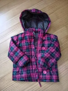 ダウンコート ピンクとグリーンのチェック柄