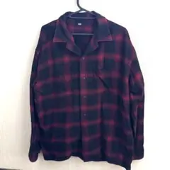 UNIQLO 黒と赤のチェック 長袖シャツ L