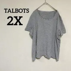TALBOTS【2X】ストライプ 半袖Tシャツ ボーダー ホワイト