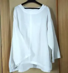 【匿名配送】リネンTee 長袖 ロールアップ　オフホワイト 3Lのサムネイル