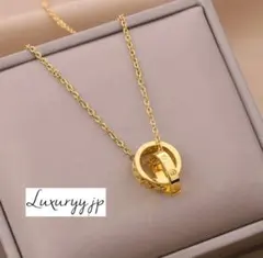 ネックレス 金ア ダブルリング ✨czダイヤ 【ラスト1】 サージカルステンレス