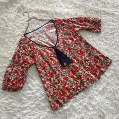 Paul Smith【L】花柄 ブラウス/7分袖 リボン付 Vネックのサムネイル