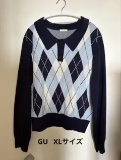 アーガイルパターン 長袖ニットセーター XL