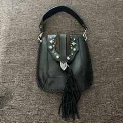 JEANASIS ブラックレザーフリンジハンドバッグ