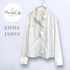 【EMMA JAMES】長袖シャツ フリルカラー ブラウス 光沢 サテン 上品