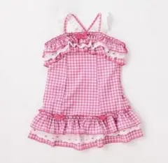 メゾピアノ　ギンガムレースフリルワンピース水着　110cm ピンク　キッズ水着