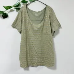 LANE BRYANT ボーダー ラメ カーキ Tシャツ 22/24 3L-4L