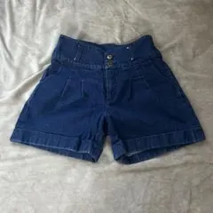 ダークブルー ハイウエスト デニムショートパンツ