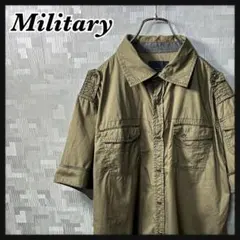 ミリタリー シャツ 半袖 メンズ L カーキ 緑 US古着 Militaryのサムネイル