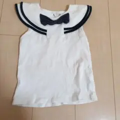 セーラー襟リボン付きホワイトTシャツ　ビーデスビー　ノースリーブ　120センチのサムネイル