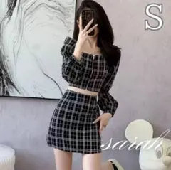 Sキャバドレス チェック 黒 韓国 ワンピース レディース キャバ嬢