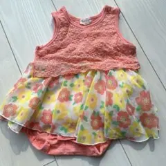 【kid's zoo】花柄フリル付きロンパース 70 サーモンピンク