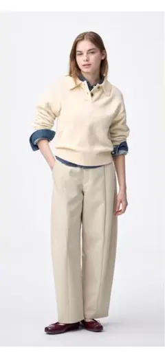 GU ブラッシュドワイドテーパードパンツQ ベージュ　L