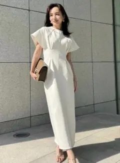 ❣️美品❣️ anuans フレアスリーブカットワンピース ロング 白 S 半袖