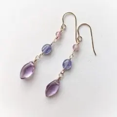 【天然石】（1086）アメジストのピアス 14kgf