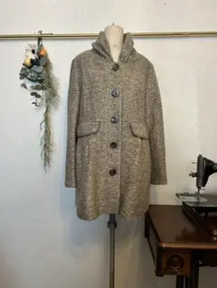 ウール混紡 ベージュ系 ロングコート　モヘヤ　ベトナム製