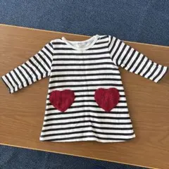 ストライプ ハートモチーフ 七分袖ワンピース
