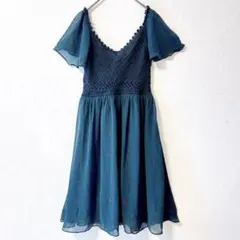 Free People 花柄　クロシェ編み　シフォンワンピース ボヘミアン 紺のサムネイル