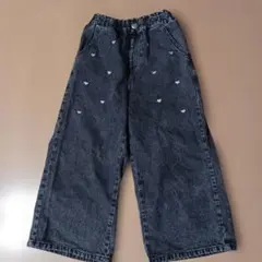 ハート刺繍ダークデニム130cmロングパンツ