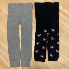グレーとネイビー花柄タイツ　90-100サイズ　2点セット