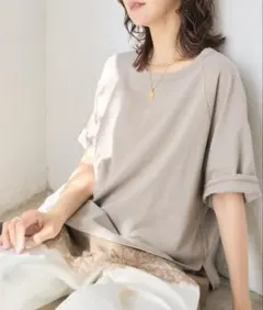 【美品】ヴィンテージ天竺ゴブソデTee 【ひんやりタッチ／体型カバー】モカのサムネイル
